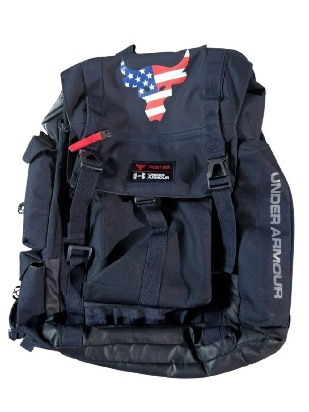 UA Project Rock Freedom Regiment Backpack Brahma Bull USA Flag Gym Bag Navy